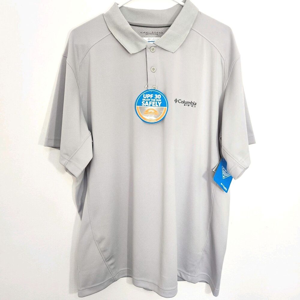 Columbia PFG Mens XL Gray Omni Shade Fishing Polo Shirt Short Sleeve Omni Wick